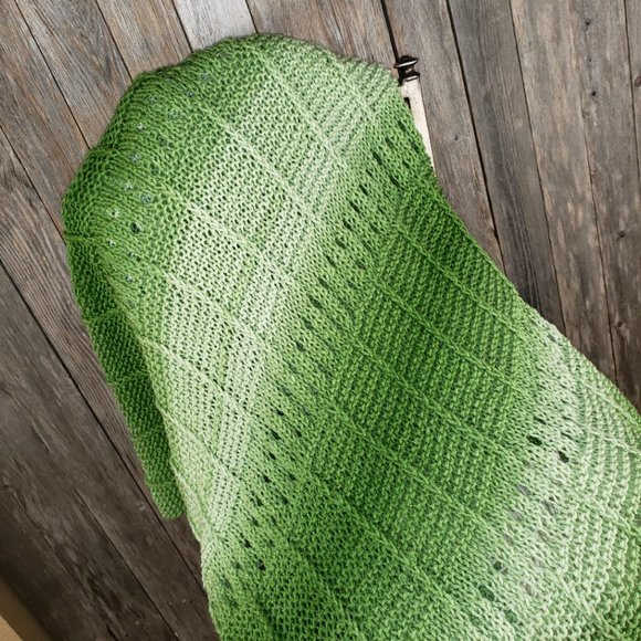NEW Green Ombre Handmade Knitted Afghan Throw Knit Handmade Artisan Decor Gift - Picture 12 of 12